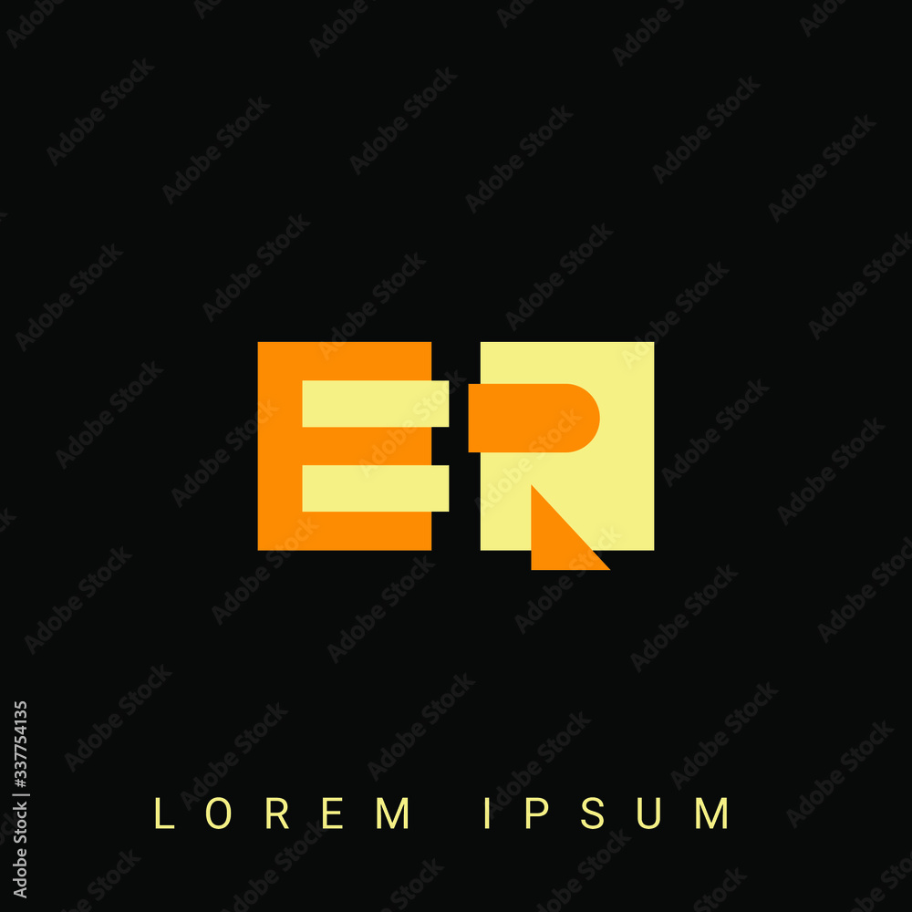 Obraz premium Modern creative shaped ER, RE, E, R logo. Initial Logo Designs Templete with Black Background. Vector Illustration