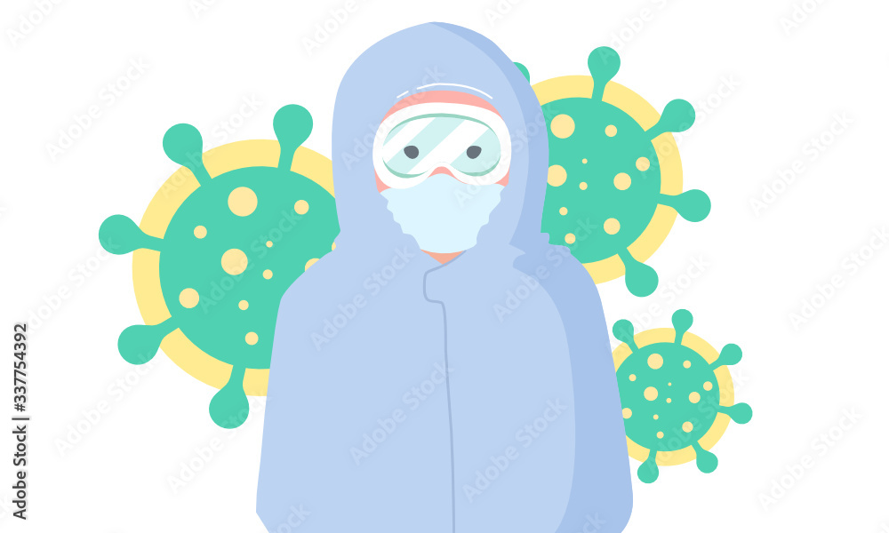 Naklejka premium The Doctor with PPE Suit and Mask fight with Covid 19/ Coronavirus