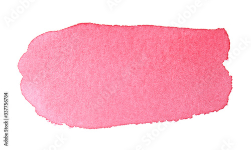 Abstract pink watercolor spot isolated on white background. Colorful aquarelle splash on paper, liquid splatter of paint