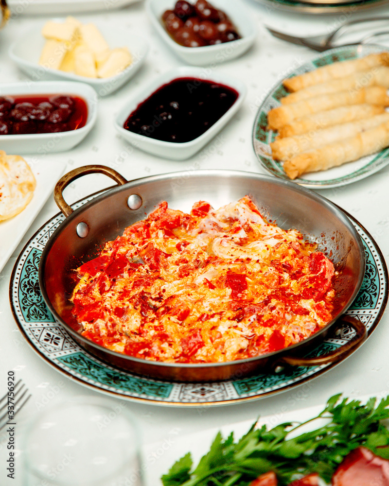 tomato and egg dish served for turkish breakfast tomato and egg dish served for turkish breakfast