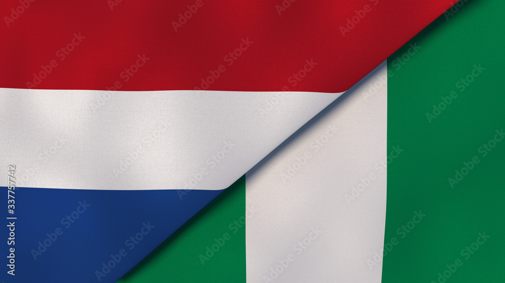 Obraz premium The flags of Netherlands and Nigeria. News, reportage, business background. 3d illustration