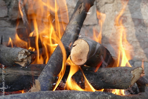 close up of a campfire or bonfire at a barbecue place