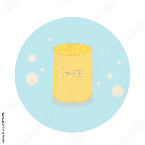 Ghee oil in a jar. Traditional Indian food. Ayurveda. Superfood on a blue background