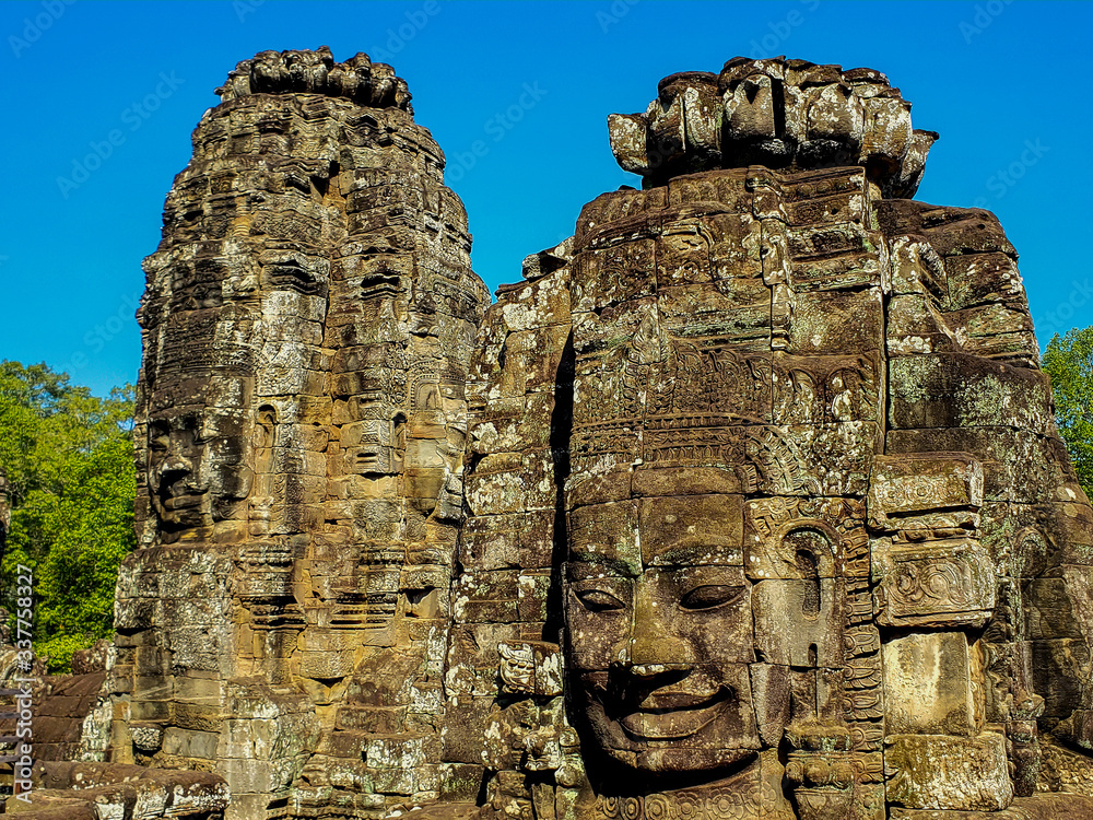 Siem Reap, Cambodia, December 29, 2019: Angkor Wat temple face