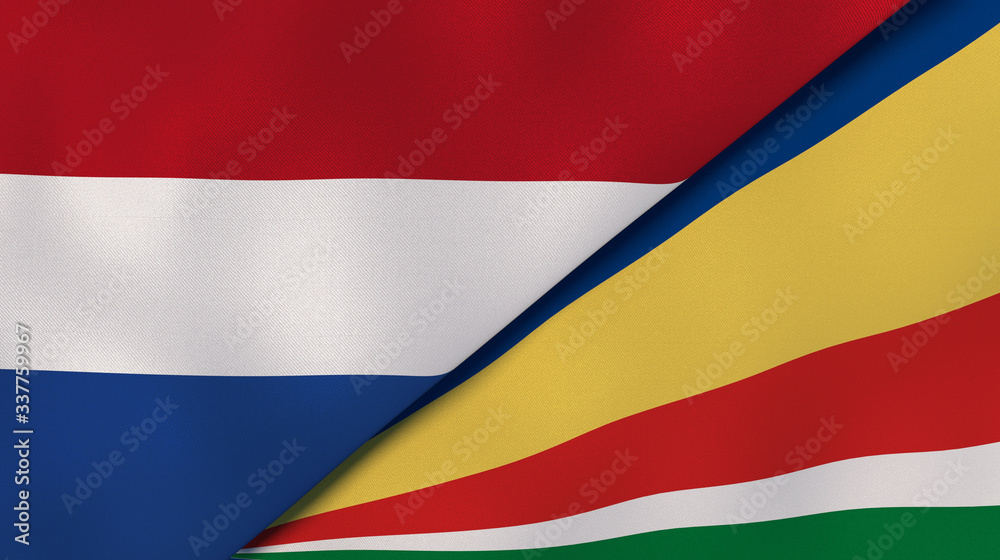 The flags of Netherlands and Seychelles. News, reportage, business background. 3d illustration