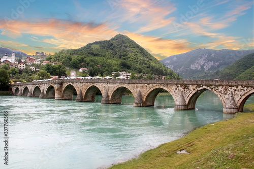 The Ottoman Mehmed Pasa Sokolovic Bridge in Visegrad, Bosnia Herzegovina. photo