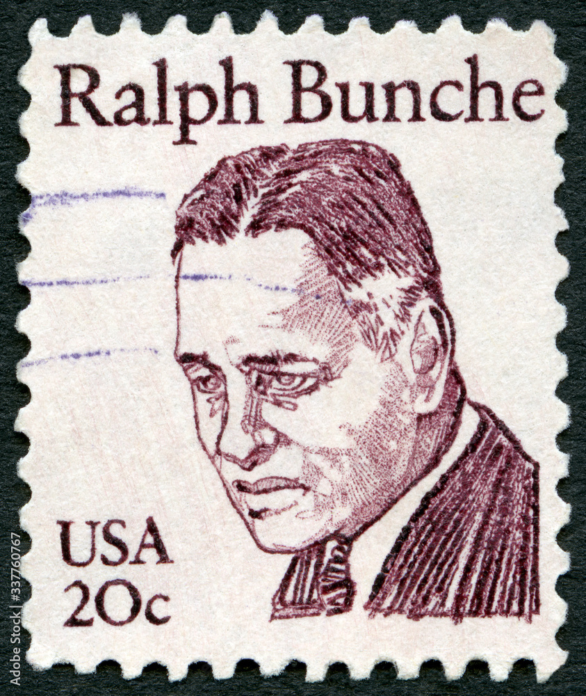 USA - 1980: shows portrait Ralph Johnson Bunche (1904-1971), Great ...