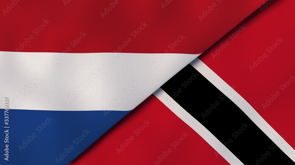 The flags of Netherlands and Trinidad and Tobago. News, reportage, business background. 3d illustration