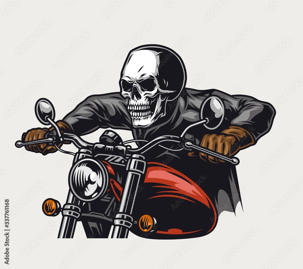 Skull head racer riding motorcycle Векторный объект Stock | Adobe Stock