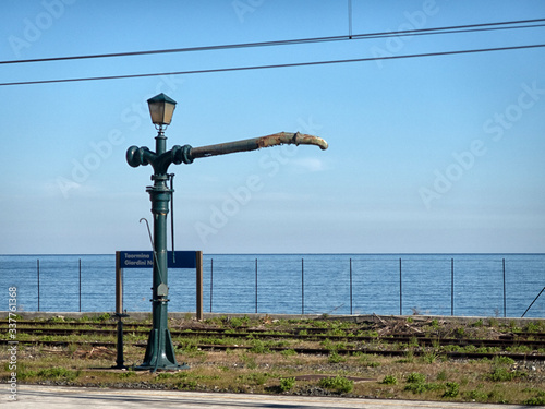 View of the railroad tracks. Railway transport.