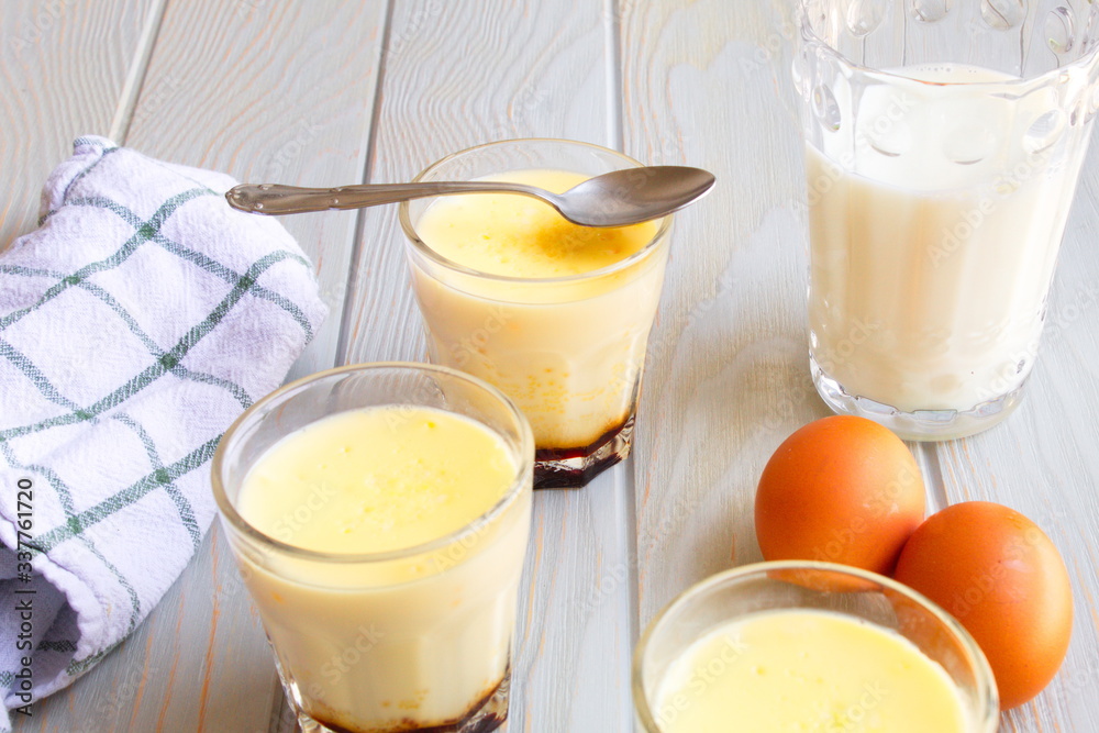 delicious custards with milk and eggs that are raw materials delicious custards with milk and eggs that are raw materials