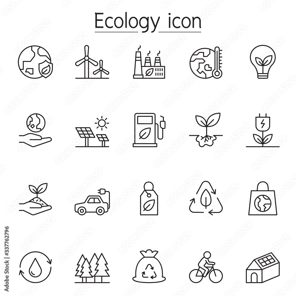 Ecology icon set in thin line style