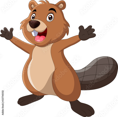 Cartoon funny beaver pose waving