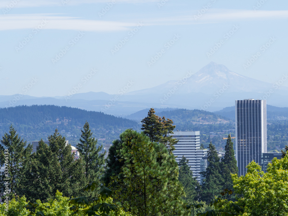 View over Portland and Mount Hood, Oregon