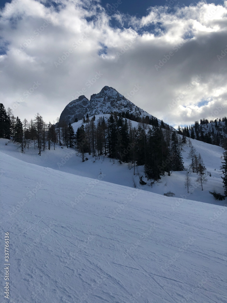 Snowy mountain landscape of ski slope