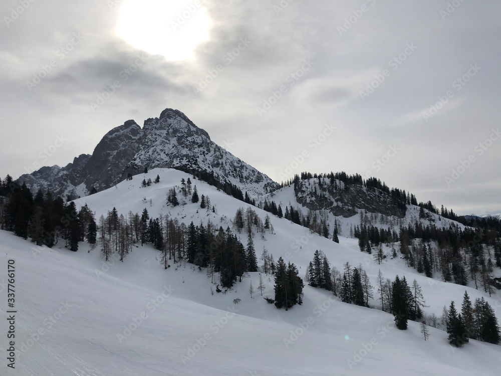 Snowy mountain landscape of ski slope