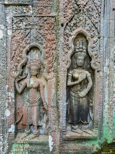 Siem Reap, Cambodia, December 29, 2019: Angkor Wat temple figures