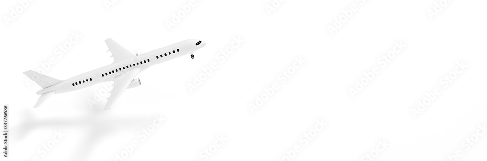 Fototapeta premium Model plane, airplane on white color background 3d rendering. 3d illustration idea of travel, tourism, transportation and holiday card template minimal concept with space for text.