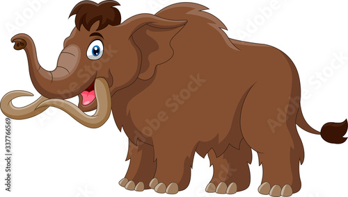 Cartoon mammoth walking cute happy