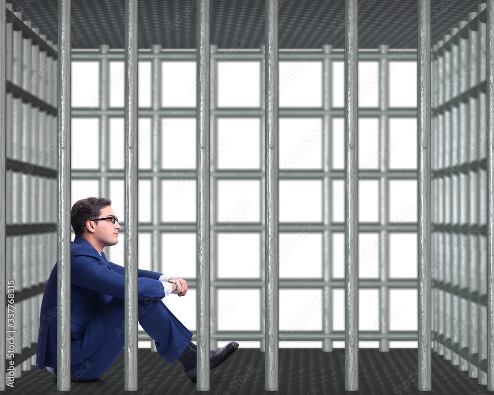 Businessman in the cage isolated on white Businessman in the cage isolated on white