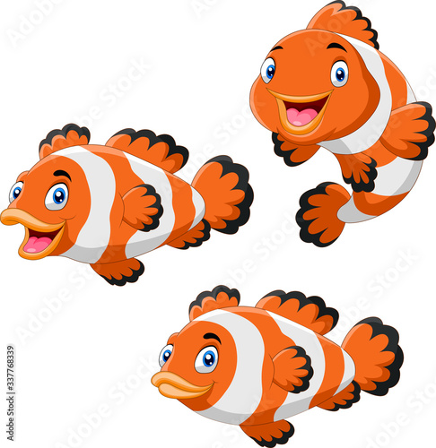 Cute cartoon clownfish diferent pose