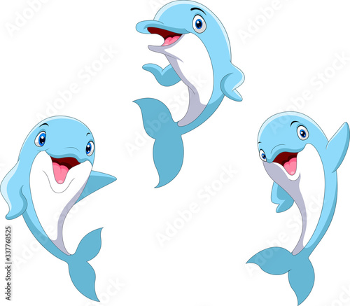 Cute cartoon funny dolphin set