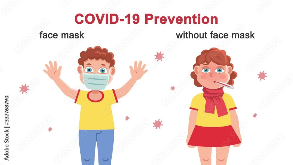 Face mask prevention COVID-19 cartoon animation Face mask prevention COVID-19 cartoon animation