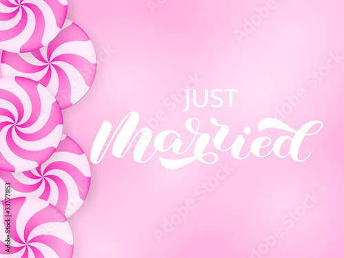Just married brush lettering. Vector stock illustration for poster or banner
