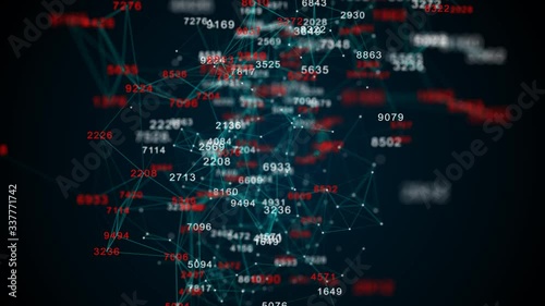 Abstract background. Looping plexus with red and white numbers