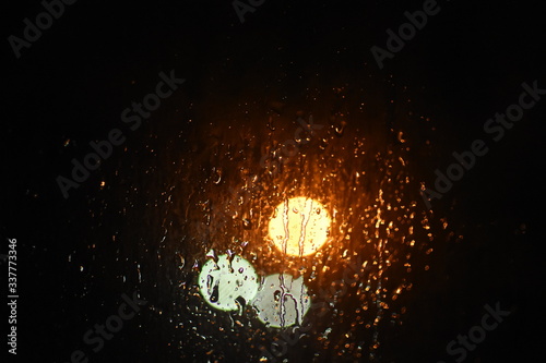 Rain on glass at night