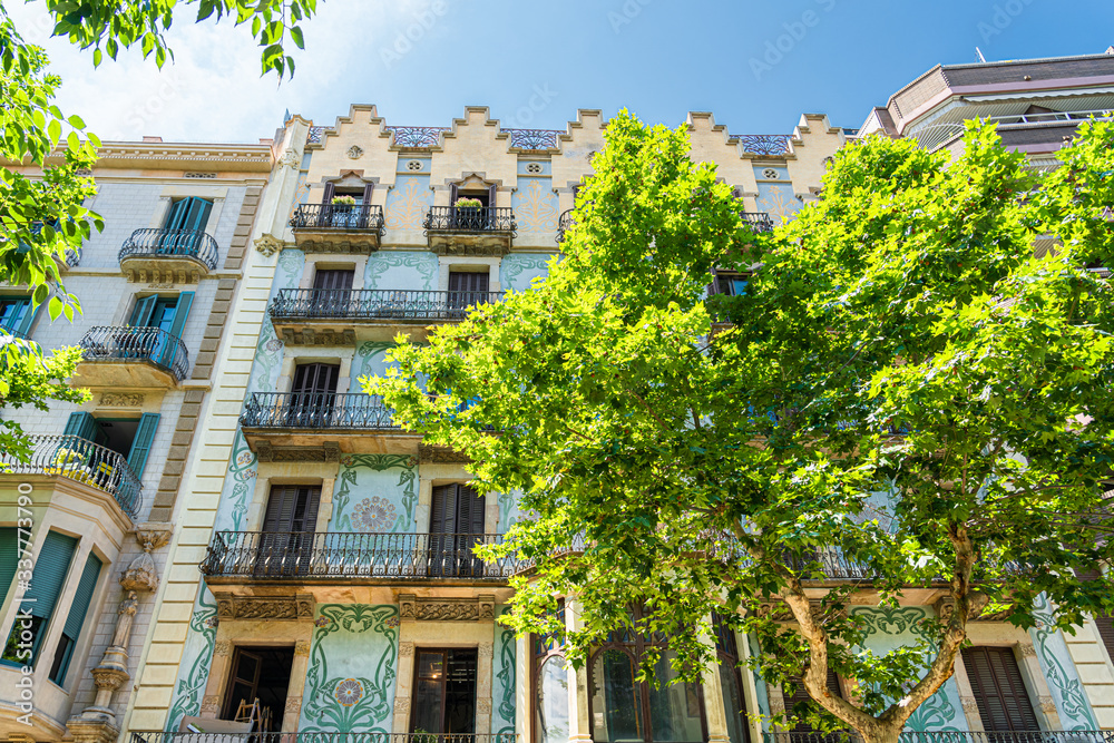 Detail Of Beautiful Facade Building Architecture In City Of Barcelona, Spain