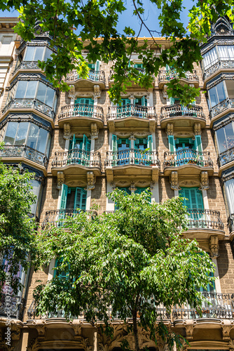 Detail Of Beautiful Facade Building Architecture In City Of Barcelona, Spain