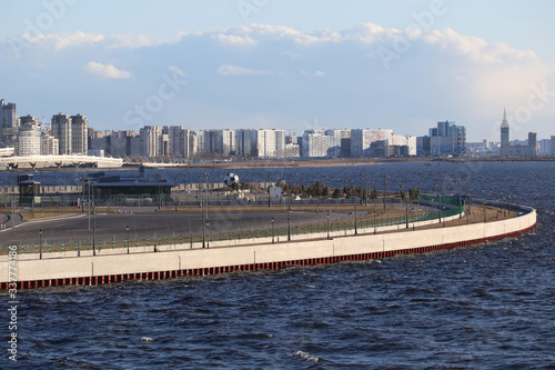 Saint-Petersburg panorama view from yakhtenniy bridge. Cloudy day photo