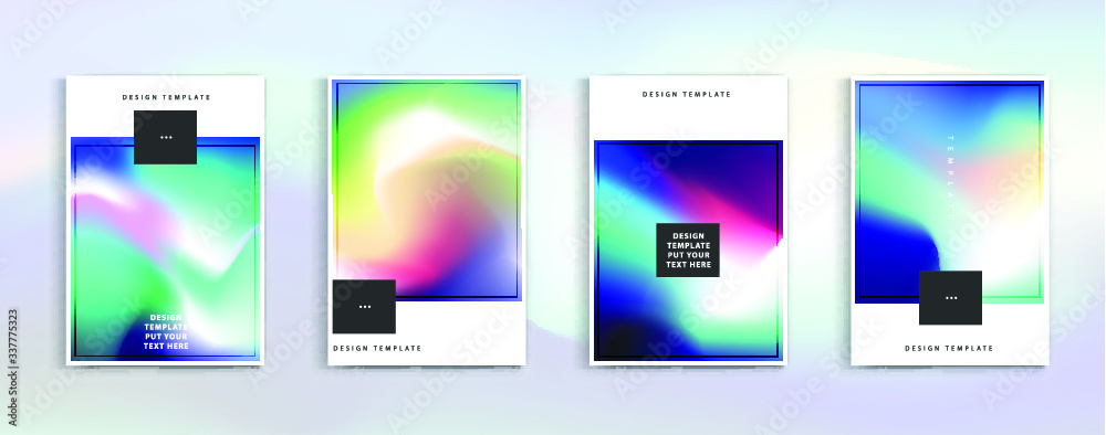 Fototapeta premium Minimal modern cover design. Dynamic colorful gradients. Future geometric patterns. Blue, pink, yellow, green, orange, purple placard poster template.