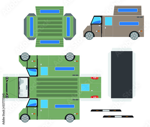 Caravan car Paper model cut and glue it