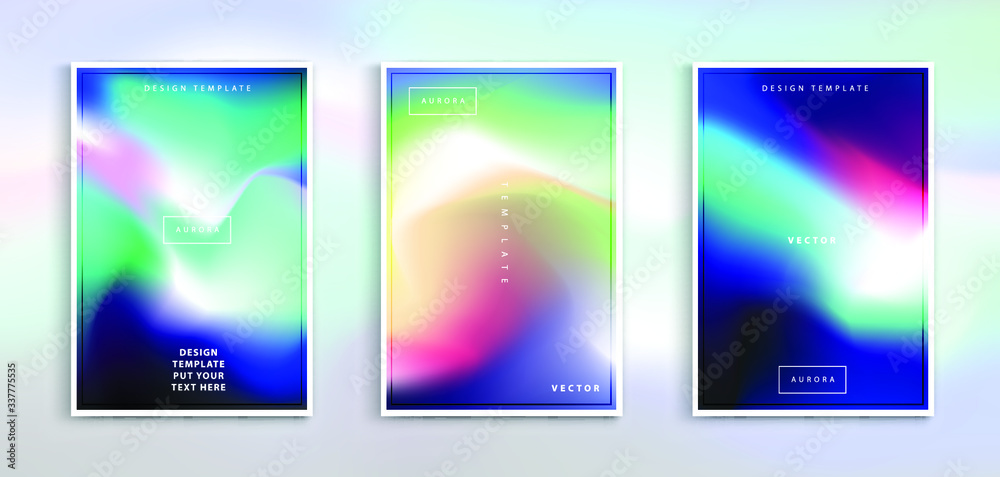Fototapeta premium Minimal modern cover design. Dynamic colorful gradients. Future geometric patterns. Blue, pink, yellow, green, orange, purple placard poster template.