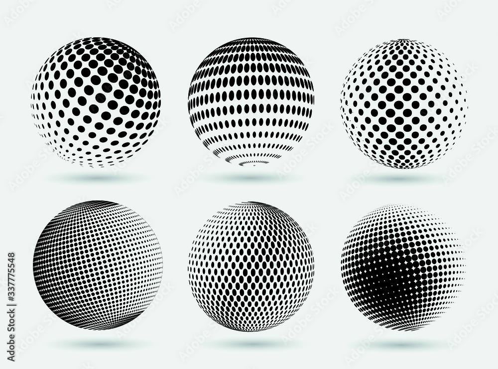 Halftone 3d sphere.Abstract round logo.