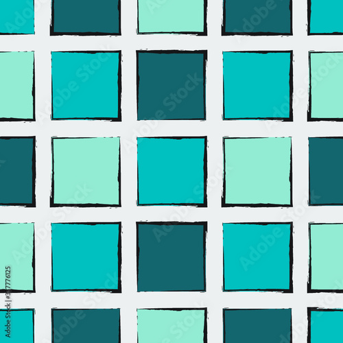 Square Tile Seamless Pattern in Teal and Blues