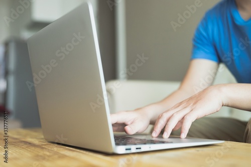 concept work form home.man sitting and laptop