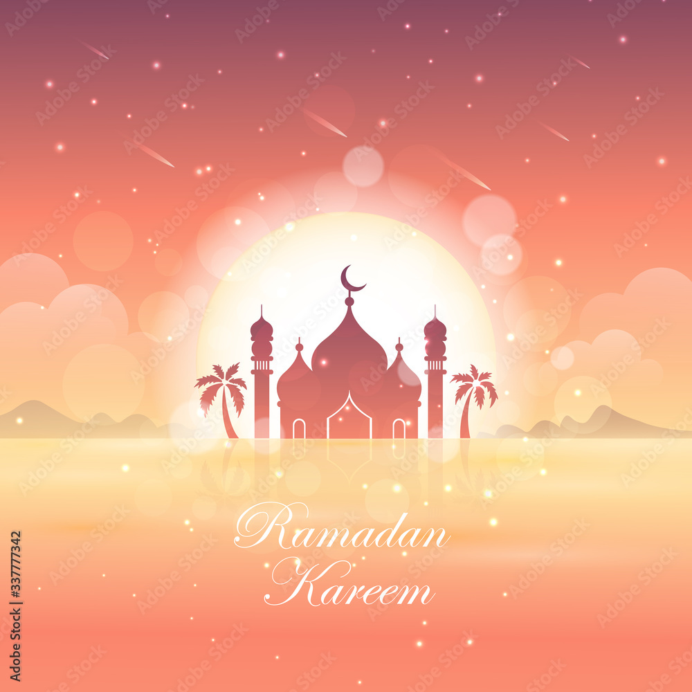 Ramadan Kareem illustration Greeting card with calligraphy