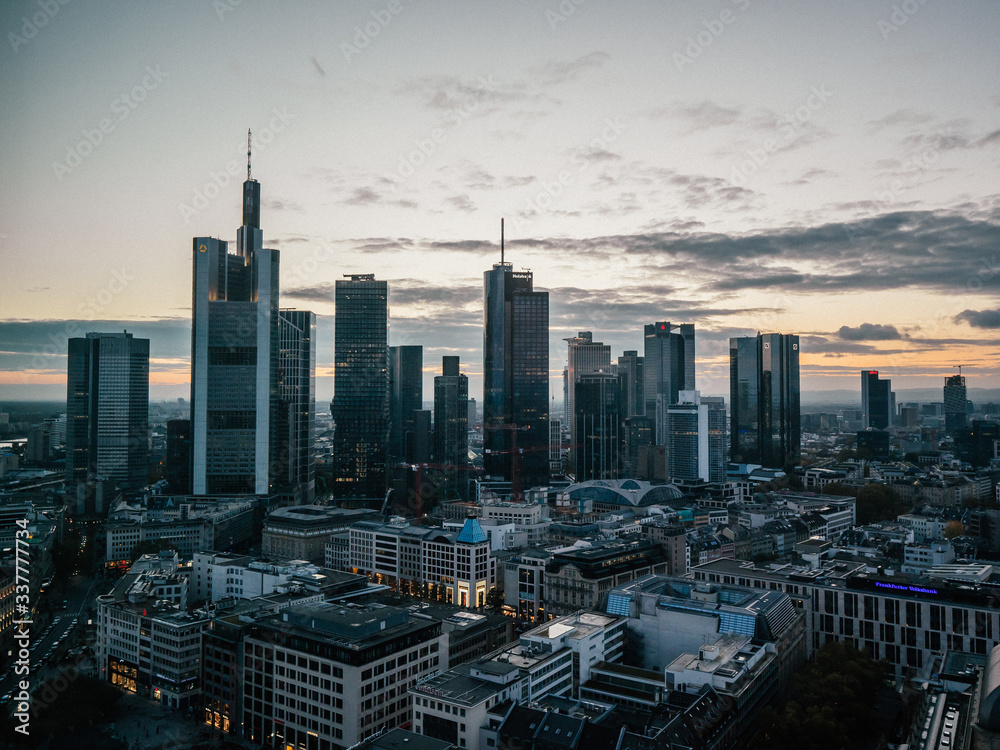 Skyline of Frankfurt am Main while sunset
