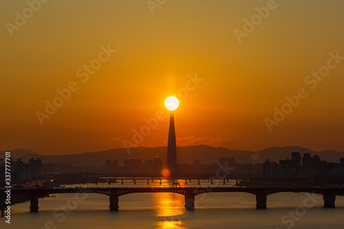 Sunrise and cityscape of Seoul best landmark in Seoul,South Korea © Toowongsa