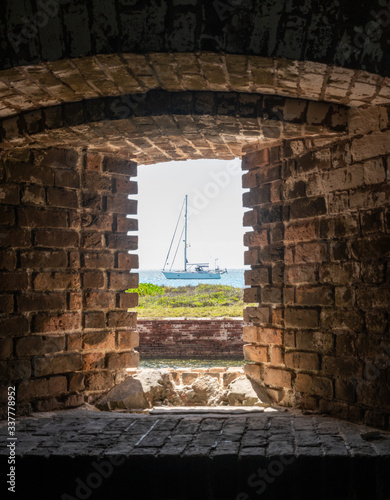 Framed Sailboat Moored in Dry Tortugas photo