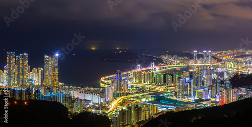 Busan Night Cityscape bast landmark in South Korea © Toowongsa
