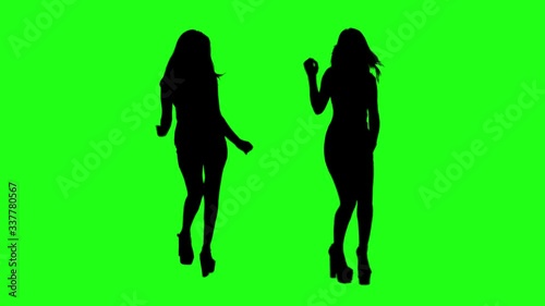 A sexy woman girl dancing silhouette on a green screen chroma key background 4K 60Fps pre-keyed footage charming female dancing sensually group of friends celebrating new years eve party having fun