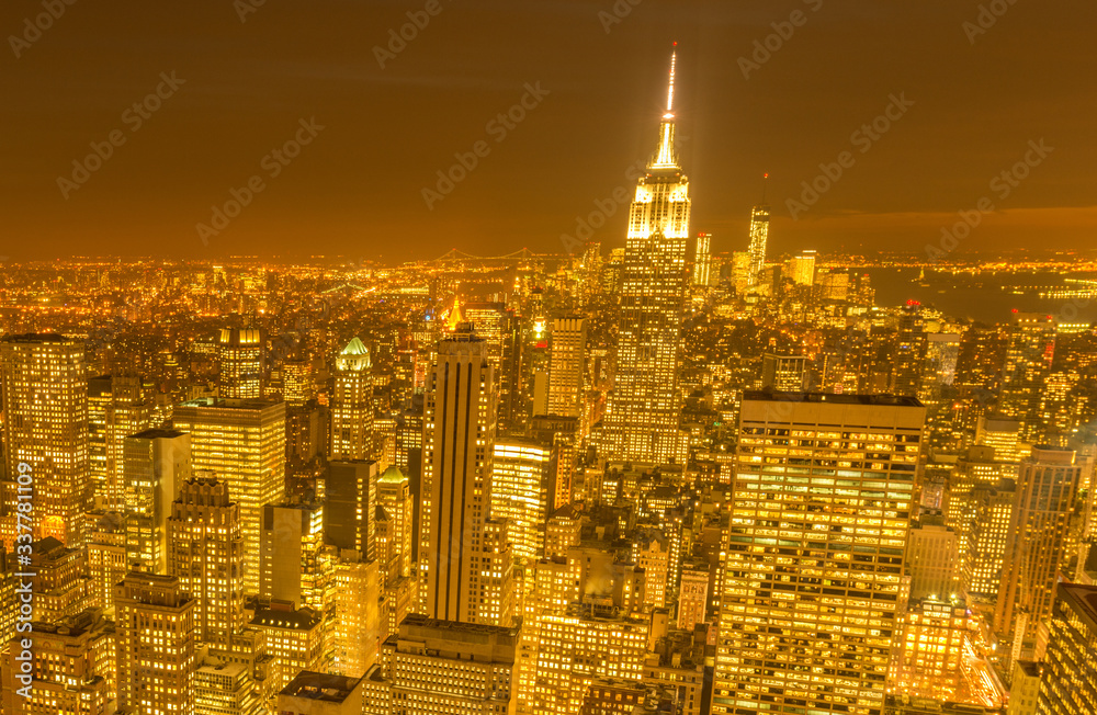 View of New York Manhattan during sunset hours