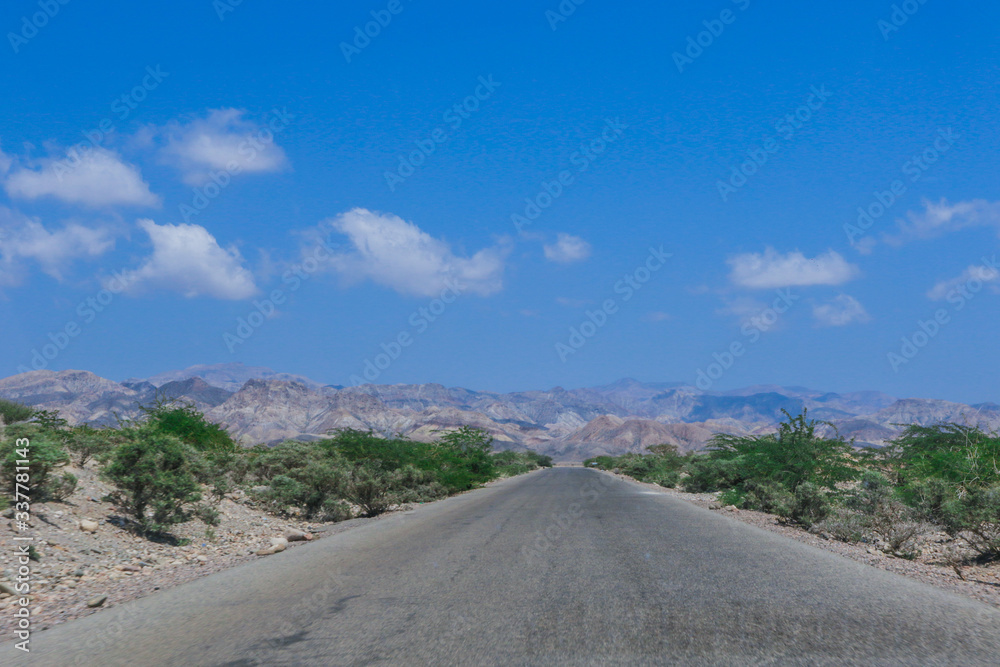 Tadjoura, Djibouti - November 09, 2019: Landscapes on the Road in the Tadjoura Gulf region