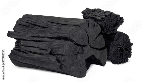 Natural wood charcoal, traditional charcoal or hard wood charcoal isolated on white background,with clipping path
