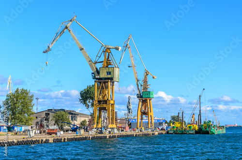 Cranes in shipyard, port of Gdynia, Poland.