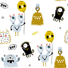 Acrylglasbilder Monstermuster Bunte Fantasiemonster für Kinderzimmer  © solodkayamari